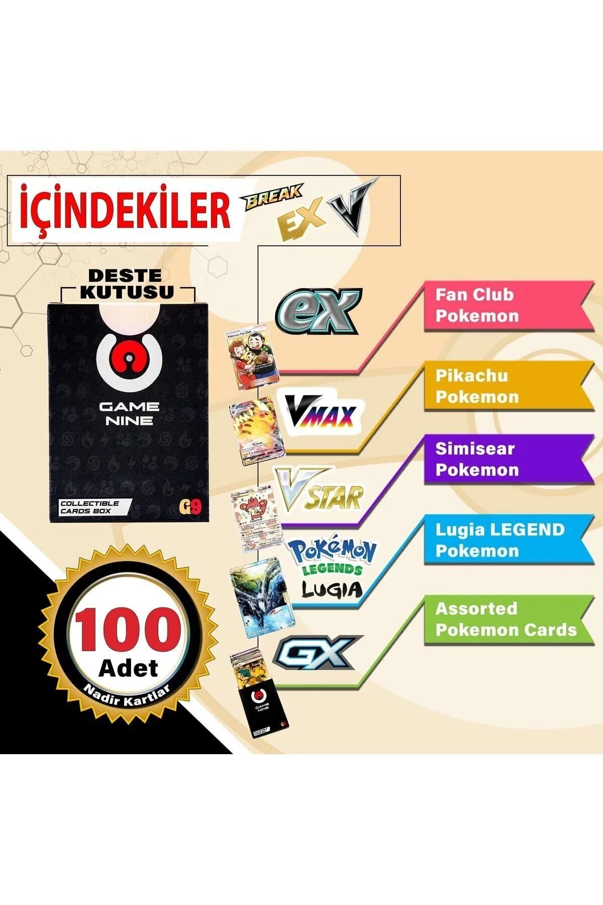 100 Cards Pack Rare Pokemon Cards with 100 HP or Higher